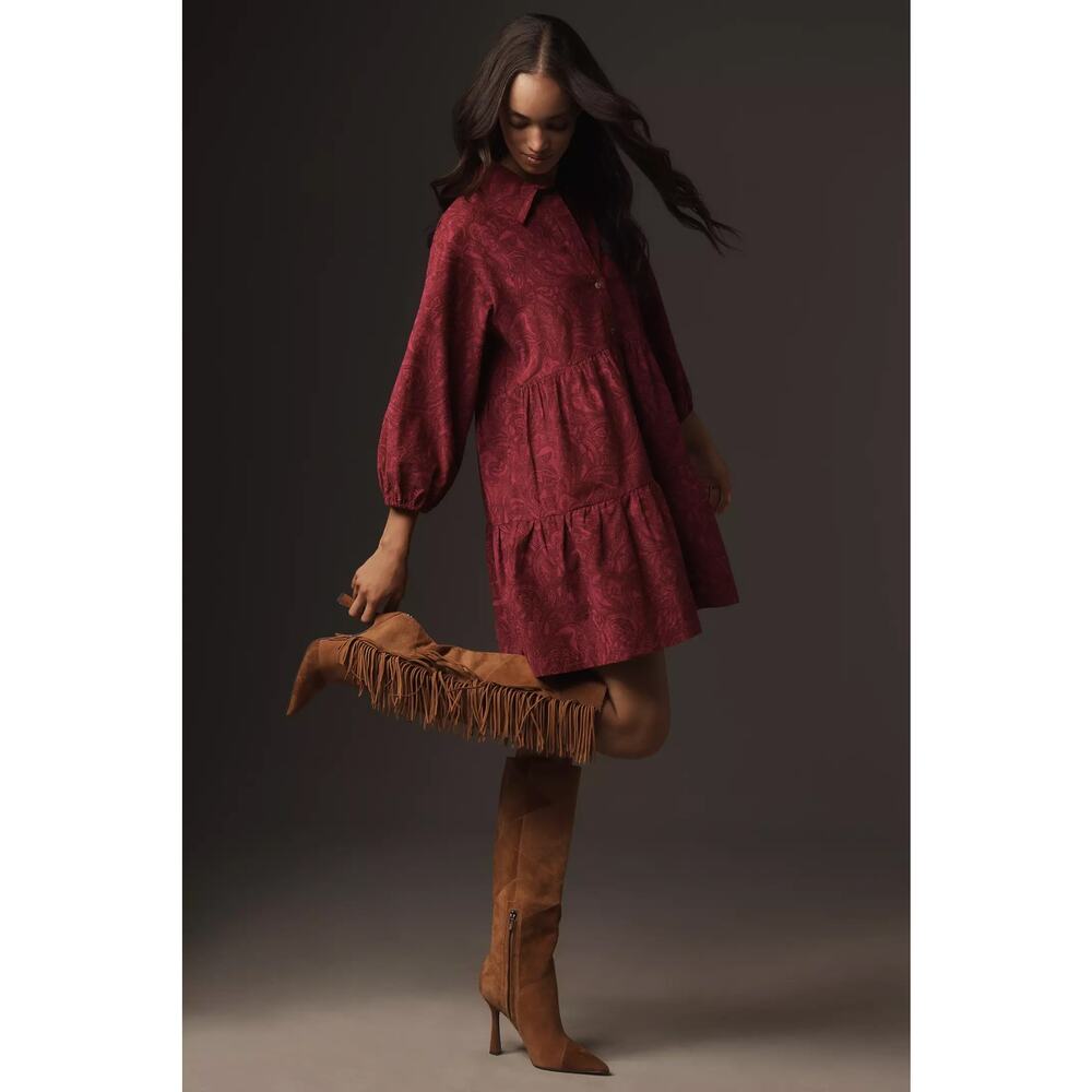 nwt ANTHROPOLOGIE MAEVE sz S The Bettina Tiered Mini dress Corduroy Edition - Picture 3 of 5